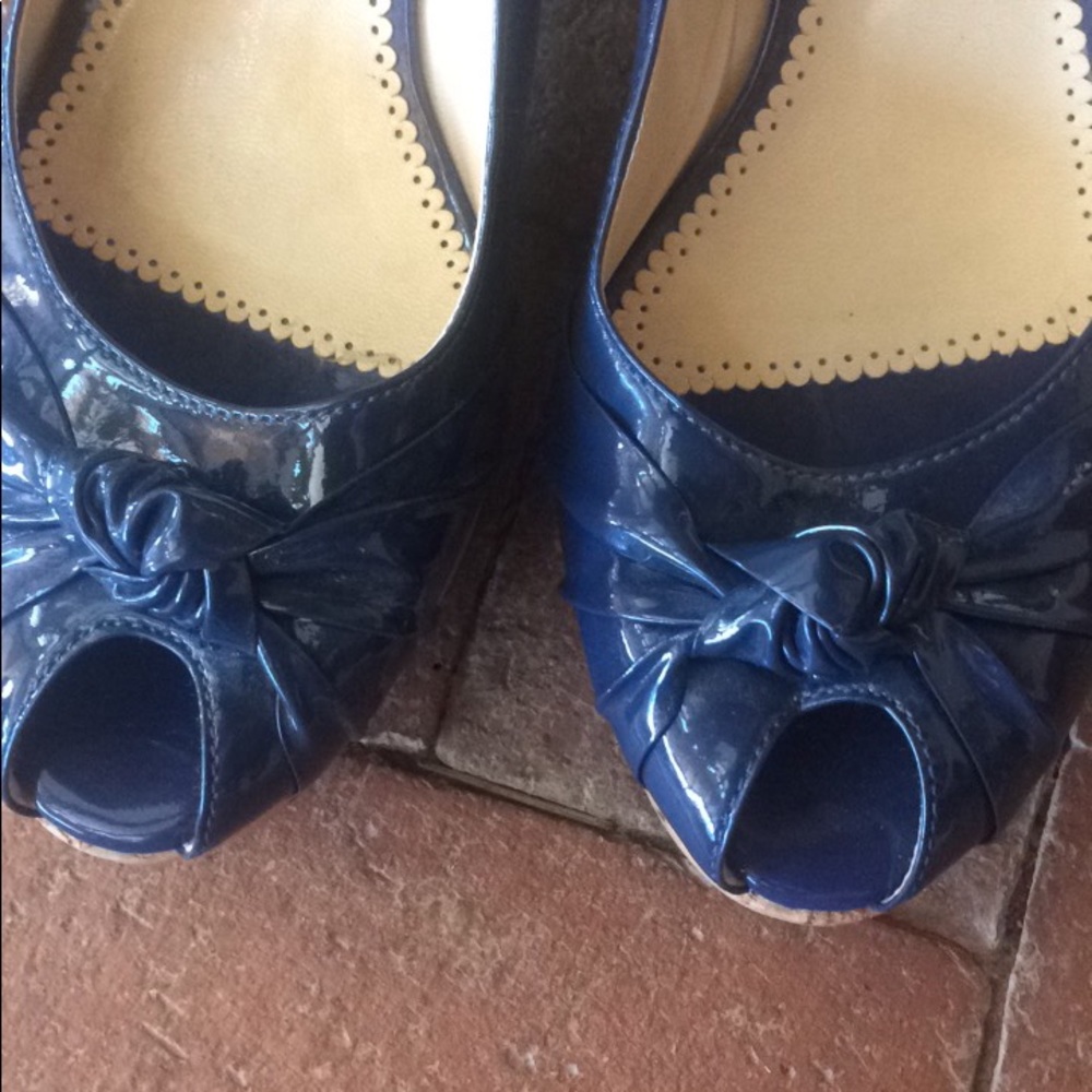 Franco Sarto patent peep toe sling back wedges 7.5 - Picture 5 of 11